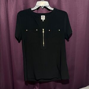Anne Klein Black Blouse with Gold Zipper